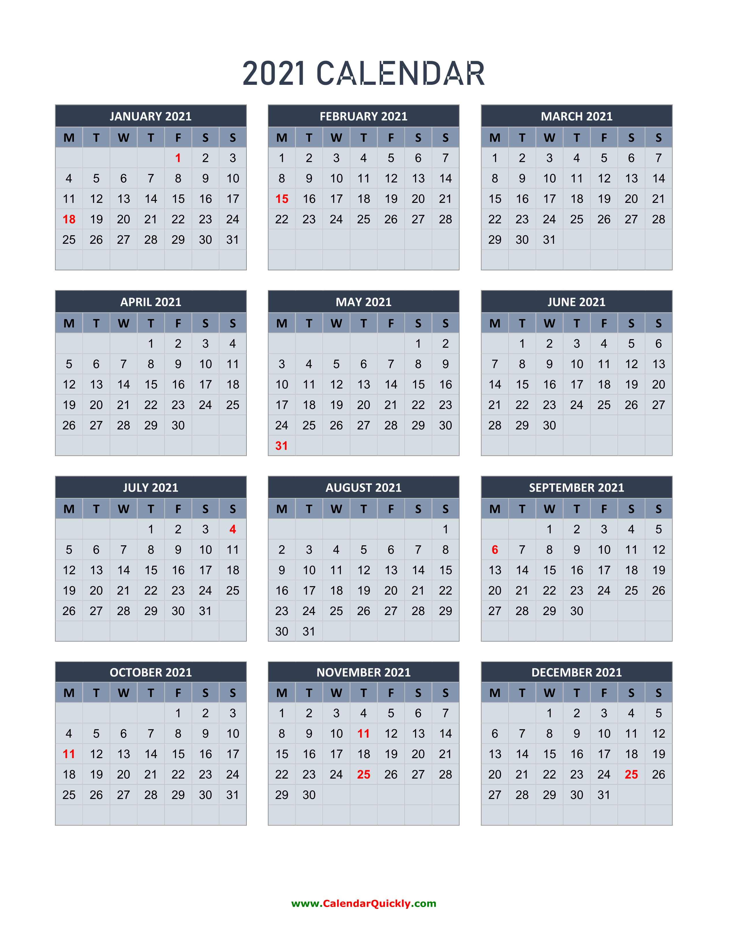 monday 2021 calendar vertical calendar quickly
