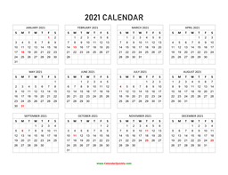 2021 Calendar with Holidays