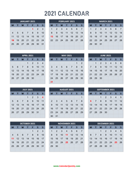 Year 2021 Calendars | Calendar Quickly