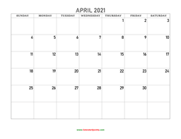 April 2021 Calendars Calendar Quickly