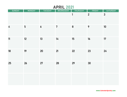 April 2021 Printable Calendar