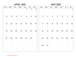April and May 2021 Calendar