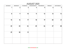 August 2021 Blank Calendar