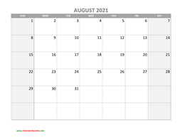 August 2021 Calendar with To-Do List | Calendar Quickly