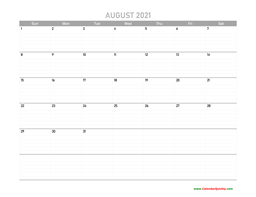 August Calendar 2021 Printable