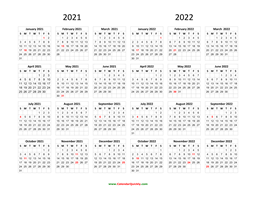 Calendar 2021 and 2022 on One Page