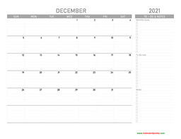 December 2021 Calendar with To-Do List