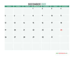 December 2021 Printable Calendar