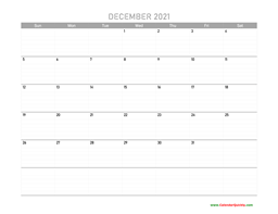 December Calendar 2021 Printable