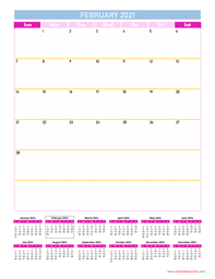 February Calendar 2021 Vertical