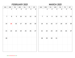 February and March 2021 Calendar