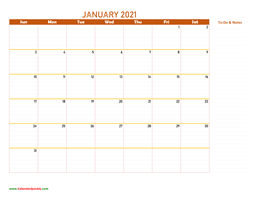 January 2021 Calendar