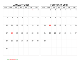 january and february 2021 calendar