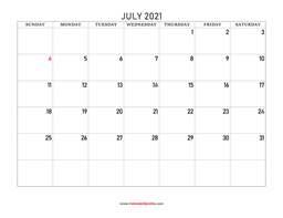 July 2021 Blank Calendar