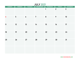 July 2021 Printable Calendar