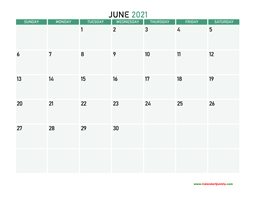 June 2021 Printable Calendar