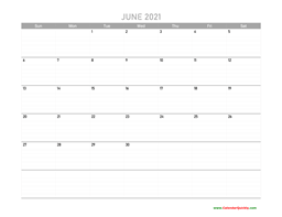 June Calendar 2021 Printable