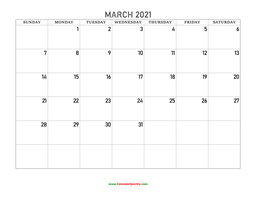 March 2021 Blank Calendar