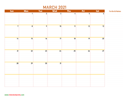 march 2021 calendar