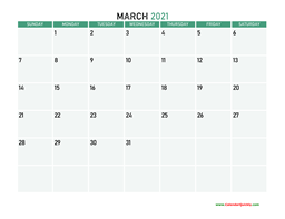 March 2021 Printable Calendar