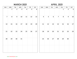 March and April 2021 Calendar