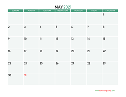 may 2021 printable calendar