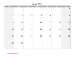may calendar 2021 with holidays