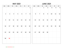 May and June 2021 Calendar