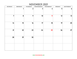November 2021 Blank Calendar