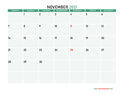 November 2021 Printable Calendar