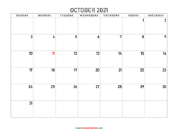October 2021 Blank Calendar