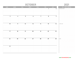 october 2021 calendar with to-do list