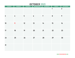 October 2021 Printable Calendar