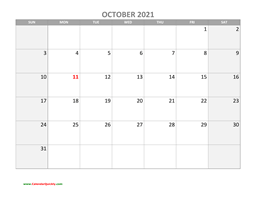 October 2021 Calendar with To-Do List | Calendar Quickly