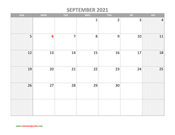 September Calendar 2021 with Holidays