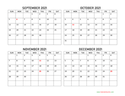 september to december 2021 calendar