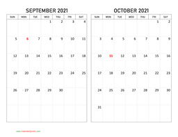 September and October 2021 Calendar