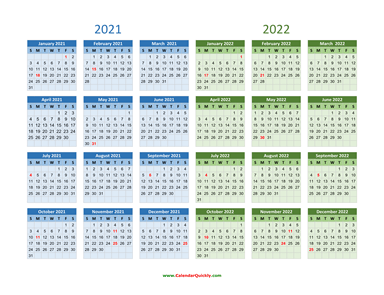 2021 and 2022 Calendar