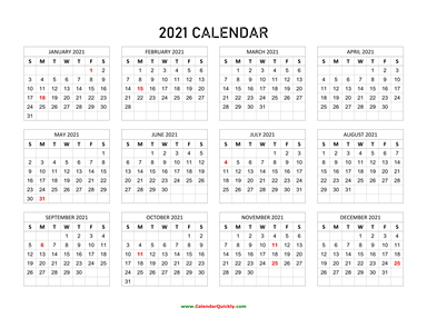 2021 Calendar With Holidays 