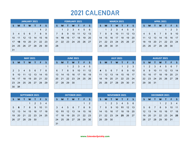 2021 Calendar | Calendar Quickly