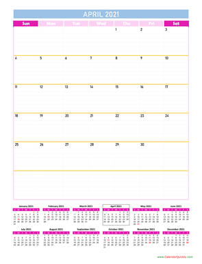 April Calendar 2021 Vertical