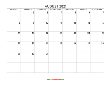 August 2021 Blank Calendar