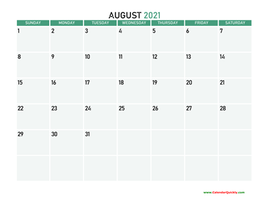 August 2021 Printable Calendar