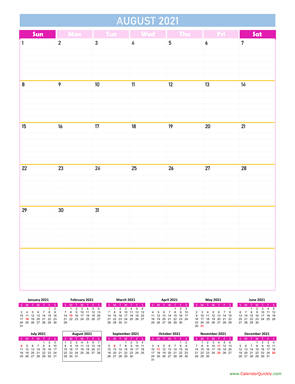 August Calendar 2021 Vertical