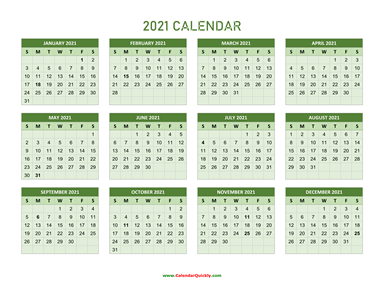 Yearly Calendar 2021