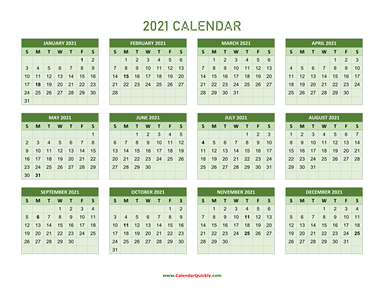 Yearly Calendar 2021 | Calendar Quickly