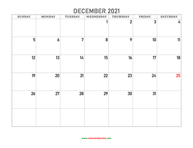 December 2021 Blank Calendar