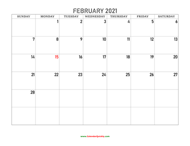 February 2021 Blank Calendar