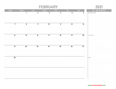 February 2021 Calendar with To-Do List