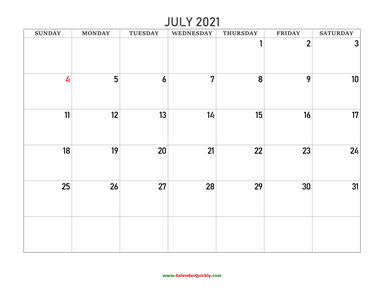 July 2021 Blank Calendar